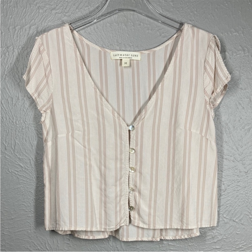 Saltwater LUXE Striped Button Up Short Sleeve Blouse Women's Size Medium